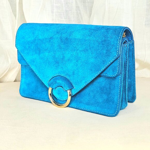 Banana Republic Blue Suede Crossbody Clutch – Gold Ring Closure – NWT - Picture 3 of 16